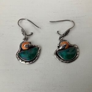 925 silver and coral one of a kind snake earrings